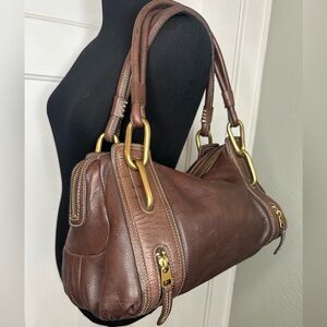 Kate Landry Brown Leather Shoulder Bag with Gold Accents